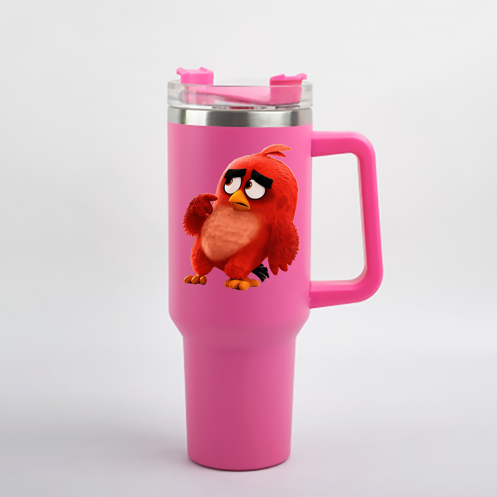 （画像用） Angry Birds アングリーバード 1200mL車用タンブラー - クリスタルステッカー（プラスチックストロー付き）